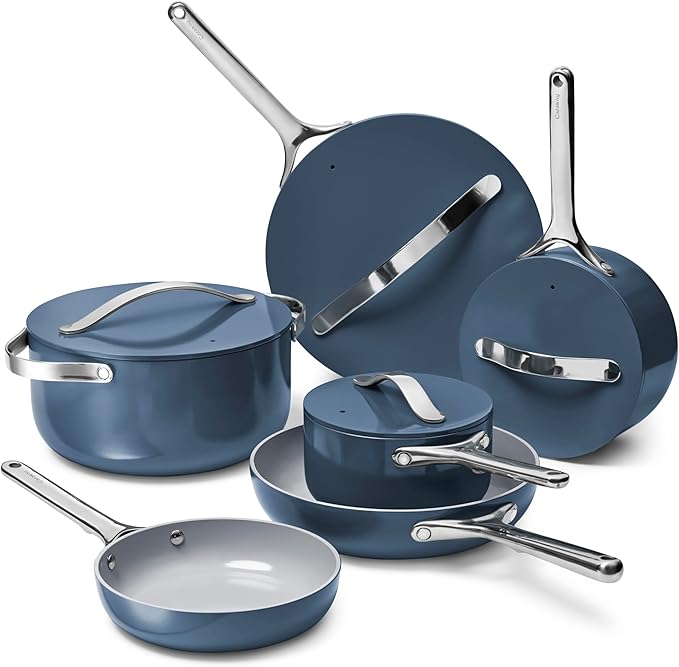 Caraway Deluxe Nonstick Ceramic Cookware Set (16 Piece) Pots, Frying Pans, Lids and Kitchen Storage
