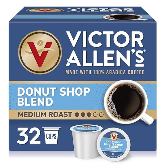 Victor Allen's Coffee Donut Shop Blend, Medium Roast, 32 Count, Single Serve Coffee Pods for Keurig