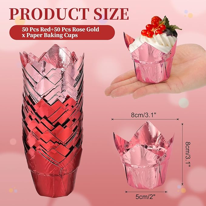 uxcell 100 Pcs Tulip Cupcake Liners, Muffins Liners Aluminum Foil Cupcake Wrappers Baking Cups