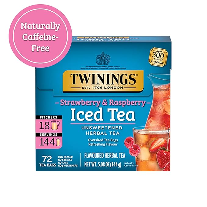 Twinings Strawberry & Raspberry Herbal Iced Tea, 72 Oversized Tea Bags, Makes 18 Pitchers or 144