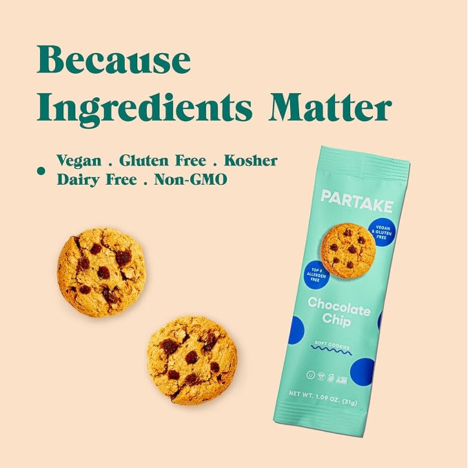 Partake Gluten Free Soft Baked Chocolate Chip Cookies - Vegan - Free From the Top 9 Allergens