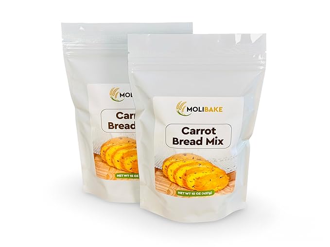 Molibake Carrot Bread Mix ??Pack of 2 - All-Natural Baking Mix for Bread Machine and Oven - 15 oz