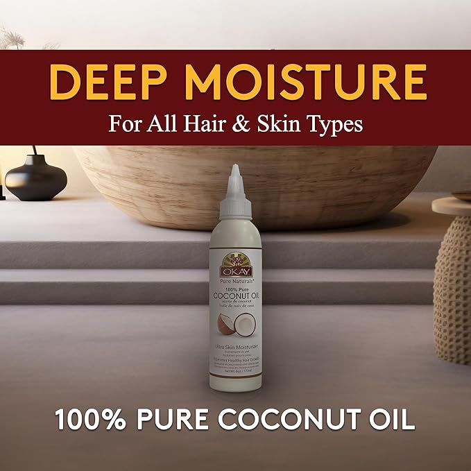 Okay 100% Pure Coconut Oil for Hair & Skin - Coconut Oil for Women & Men, Perfect for Body & Face