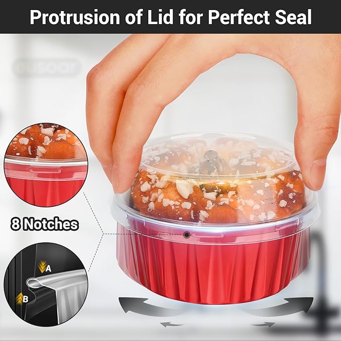 EUSOAR Mini Cake Pans with Lids, 200pcs 5oz Disposable Foil Cups with Lids for Creme Brulee Flan