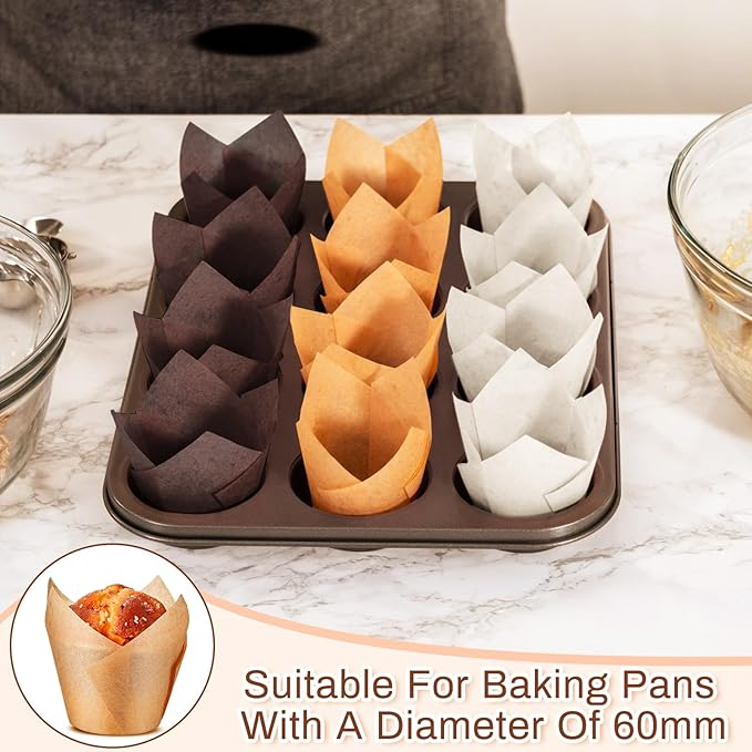 300 Pcs Jumbo Muffin Liners for Baking 2-1/4" x 4" Large Tulip Cupcake Liners Greaseproof Cupcake