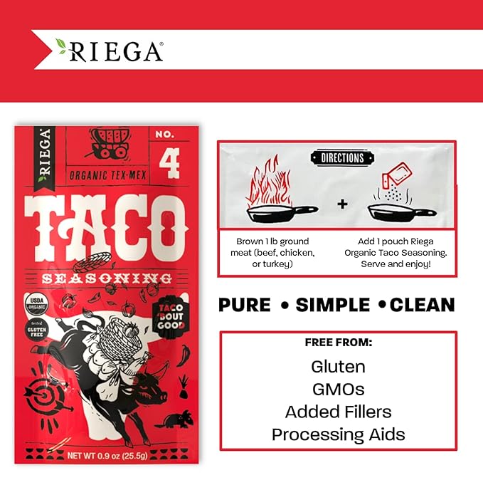 Riega Organic Taco Seasoning, Perfect Tex Mex Spice Mix for Taco Tuesday and Chili (Taco, 0.9 Ounce
