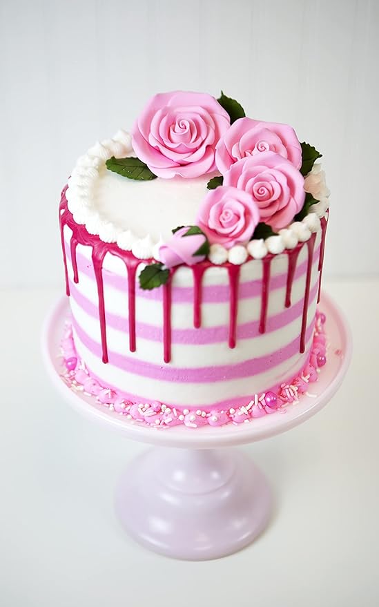 Global Sugar Art Exquisite Rose & Leaf Tray Edible Sugar Cake Flowers, Pink 20 Count Unwired by