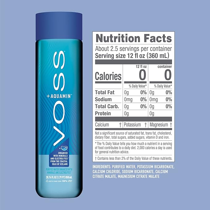 VOSS+ Aquamin Enhanced Water - Pack of 12 Bottles, 850ml Each - Purified Hydrating Water - 74 Trace