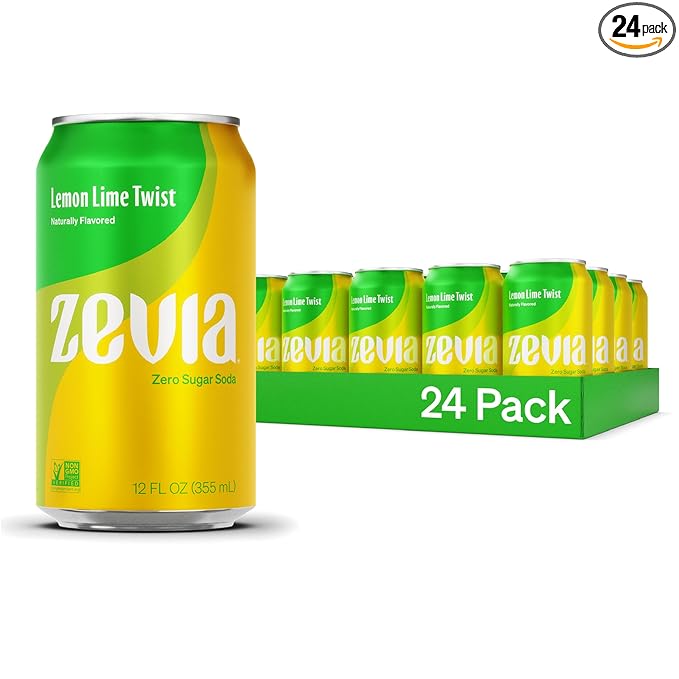 Zevia Zero Sugar Soda, Lemon Lime Twist, 12 oz Cans (24-Pack) ??Naturally Sweetened, Non-GMO