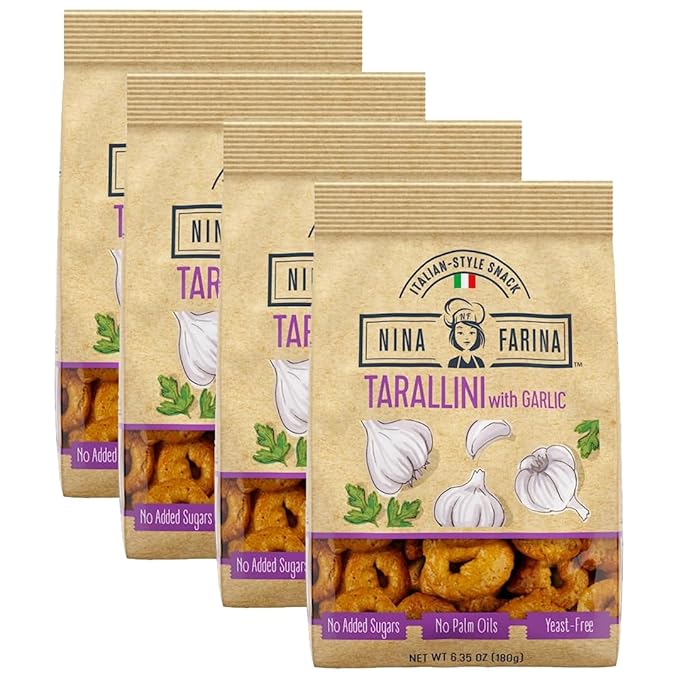 NINA FARINA Tarallini Garlic -Fresh Baked Italian Crackers Free from Added Sugars, Palm Oils and