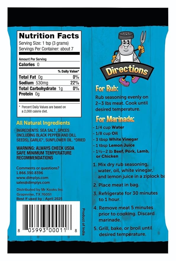 Dimply's Steak Seasoning Mix – 6 Pack, Single Serve Dry Rub and Marinade – Garlic Pepper Dill Blend