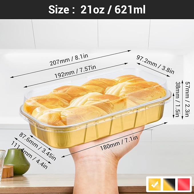 EUSOAR Disposable Ramekins with Lids, Gold 20.9oz 50pcs Mini Cake Pans with Lids，Disposable Bread