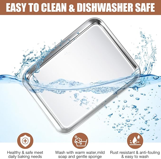 3 Pcs Baking Sheet Pan Set 9 x 6.7 x 1 Inches Cookie Sheet Small Toaster Oven Stainless Steel Tray