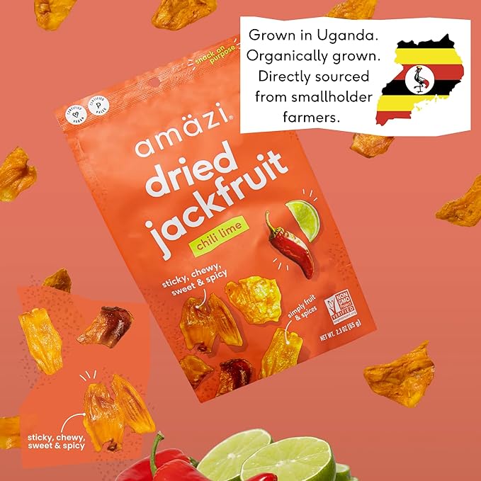Am채zi Foods | Chili Lime Dried Jackfruit (6 Pack) | All Natural Snacks | Gluten Free Healthy Dried