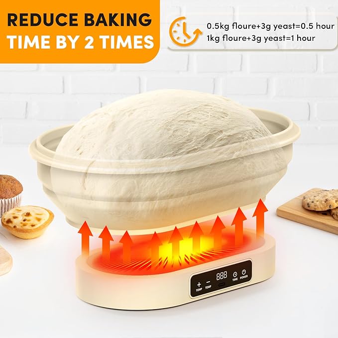 Heating Sourdough Bread Proofing Basket,Digital Display Bread Proofer with 6 Temperature Settings/7
