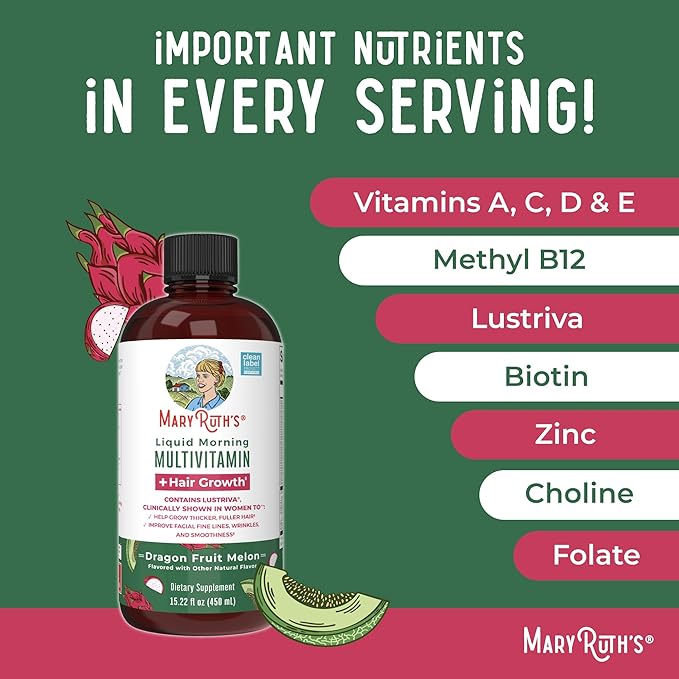 MaryRuth's Liquid Multivitamin + Hair Growth | Biotin 10000mcg | Lustriva Hair Growth Supplement |