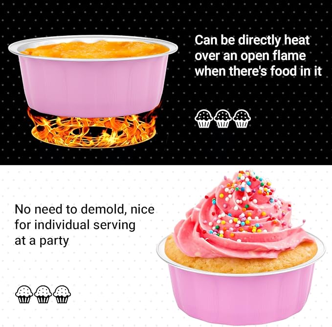 Beasea Aluminum Cups for Baking, 8 oz 100 Pack 3.9" 235ml Disposable Ramekins Bake Ramekin Cup