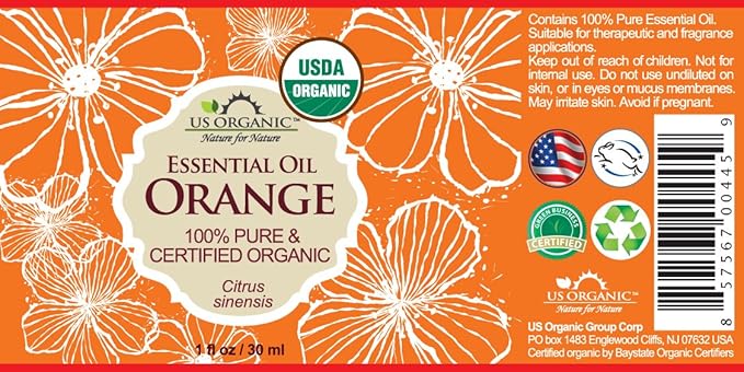 US Organic 100% Pure Sweet Orange Essential Oil - USDA Certified Organic (30 ml / 1 fl oz, Sweet