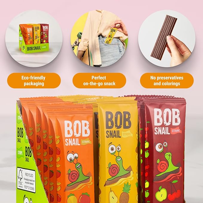 BOB SNAIL Healthy Organic Fruit Snacks for Kids and Adults ??30 Organic Fruit Leather Snacks with