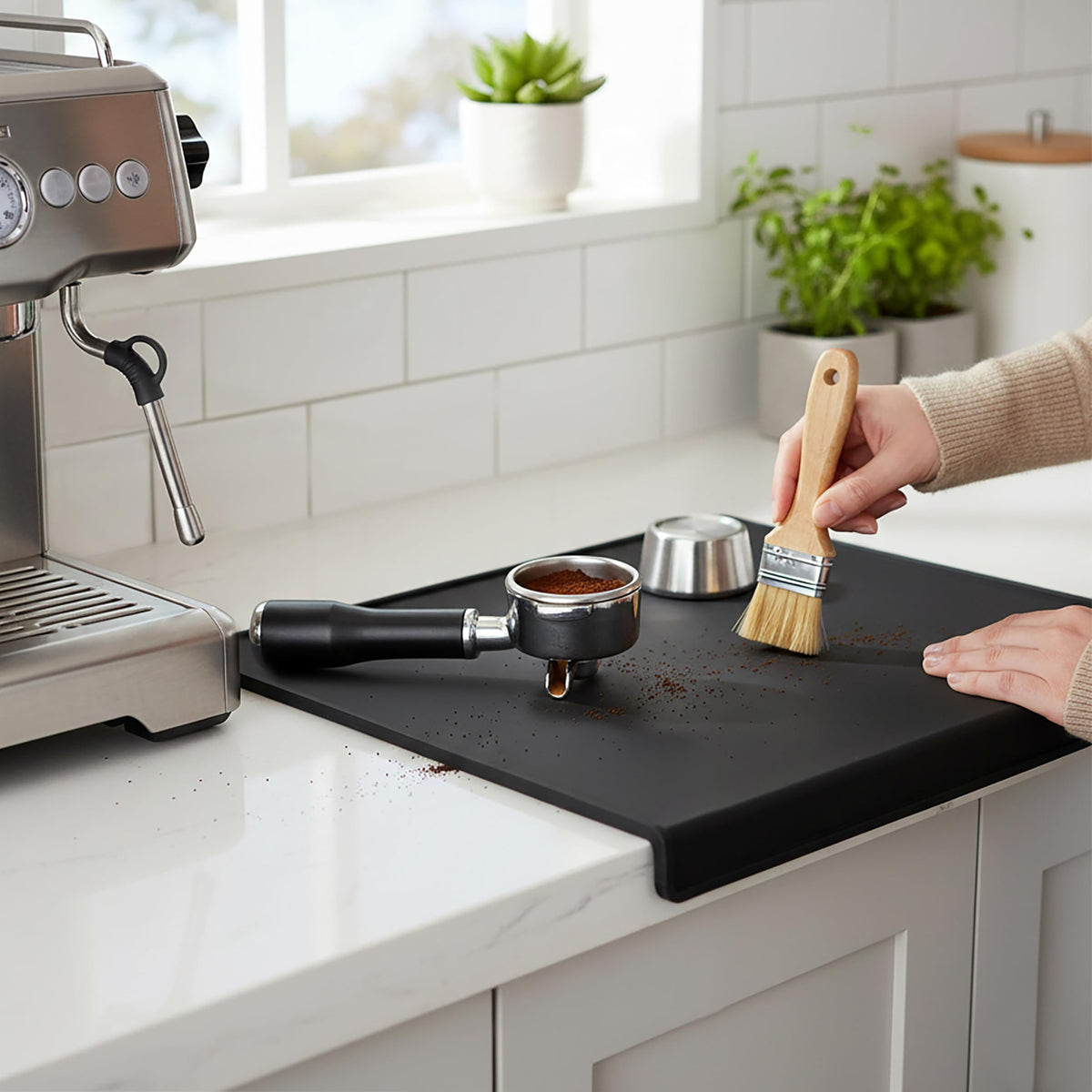 Espresso Tamping Mat, Silicone Coffee Tamper Mat, Black Portafiliter Mat for Baristas and Home