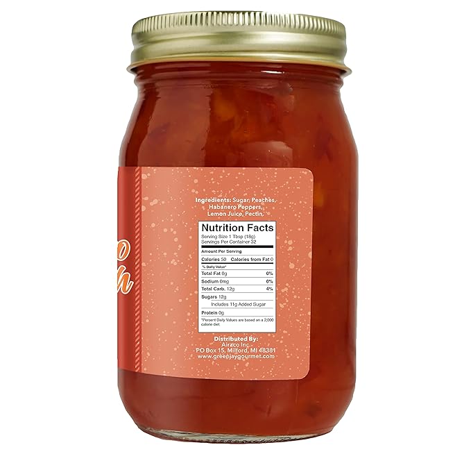 Green Jay Gourmet Peach Habanero Jam - All-Natural Peach Jam with Fresh Peaches, Habanero Peppers &