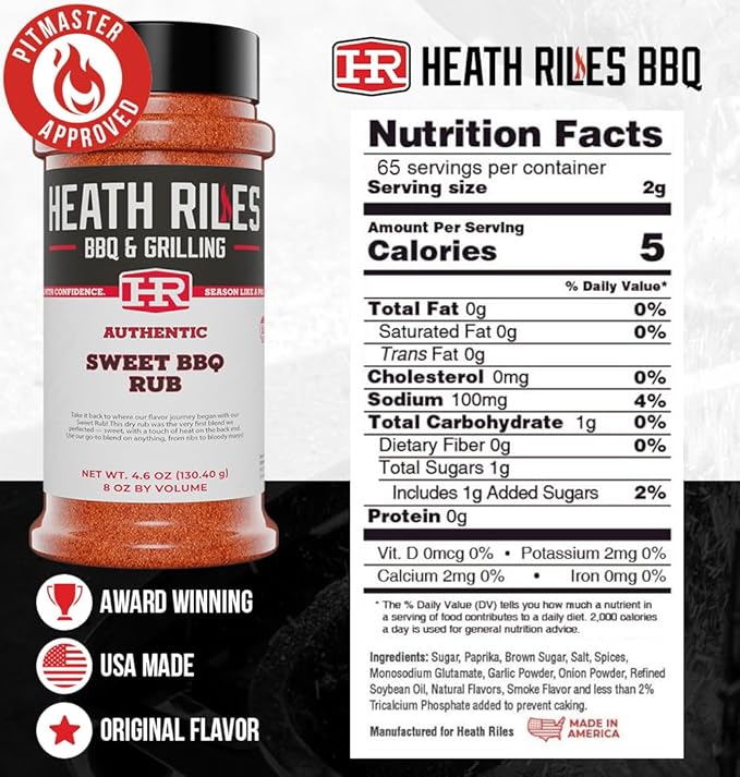 Heath Riles BBQ Rub - Sweet Seasoning, Champion Pitmaster Recipe, Legendary Rubs For Smoking &