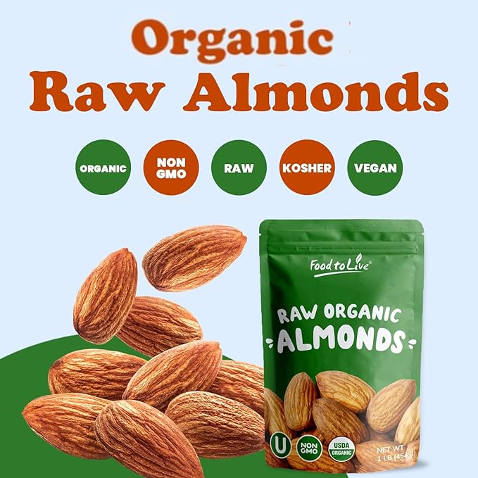 Food to Live Organic Imported Raw Almonds, 15 Pounds - Non-GMO, Whole, Raw, No Shell, Unsalted
