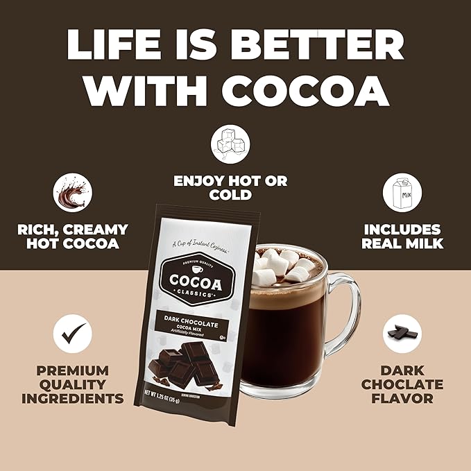 Cocoa Classics Dark Chocolate Cocoa Mix, Sweet, Smooth, Intense Dark Chocolate Flavored, Make Hot