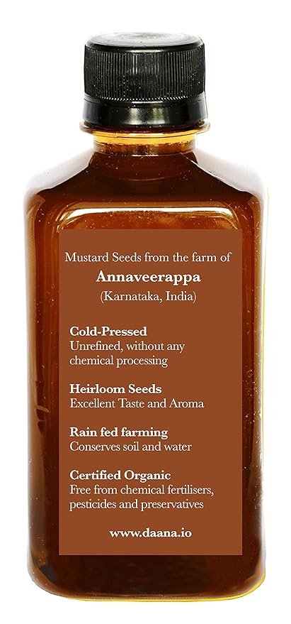 Daana Mustard Oil: CERTIFIED USDA ORGANIC, EXTRA VIRGIN, COLD PRESSED (12 oz)
