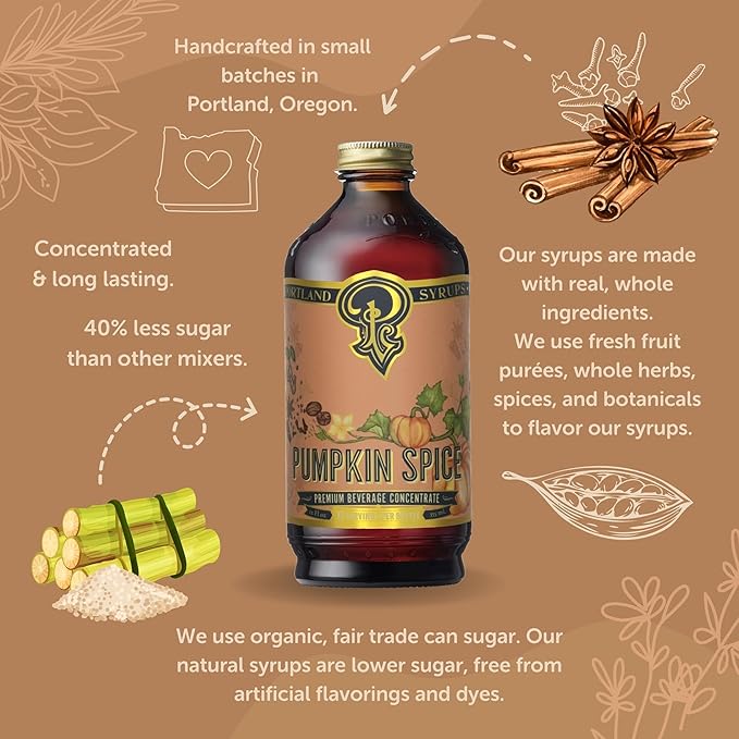 Portland Syrups Pumpkin Spice - Drink Mix for Exceptional Cocktails, Sugar Syrup for Drinks, Simple