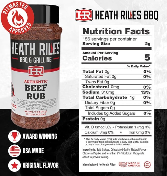 Heath Riles BBQ Rub - Beef Seasoning, Champion Pitmaster Recipe, Legendary Rubs For Smoking &