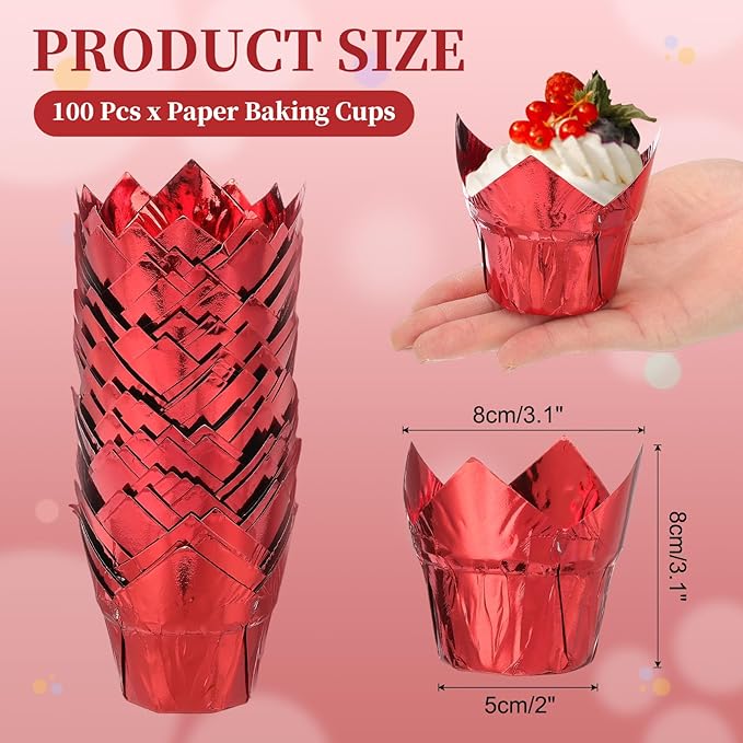 uxcell 100 Pcs Tulip Cupcake Liners, Muffins Liners Aluminum Foil Cupcake Wrappers Baking Cups