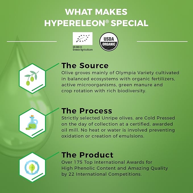 HYPERELEON GOLD | Premium, Organic, Extremely High Phenolic, Greek Extra Virgin Olive Oil 100% Pure