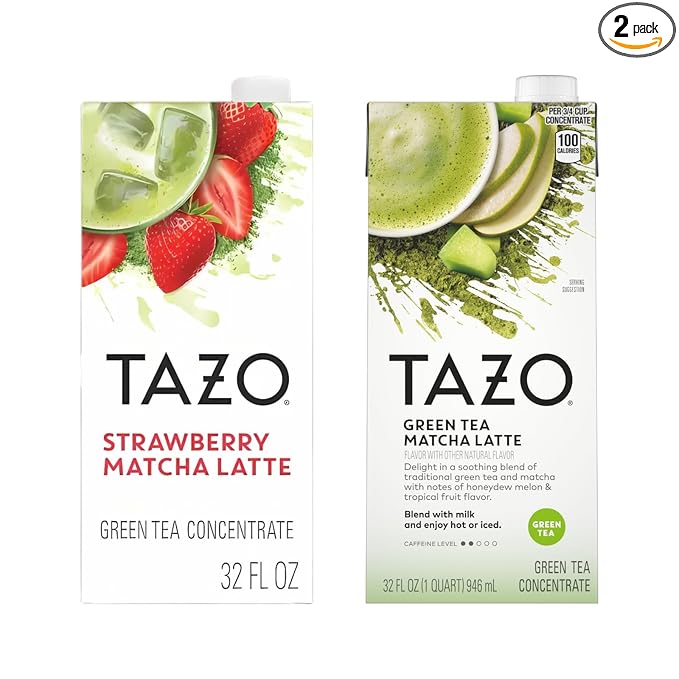 TAZO Tea Concentrate, Strawberry Matcha Latte, & Green Tea Matcha Latte 32 Fl Oz (1ea) (Variety