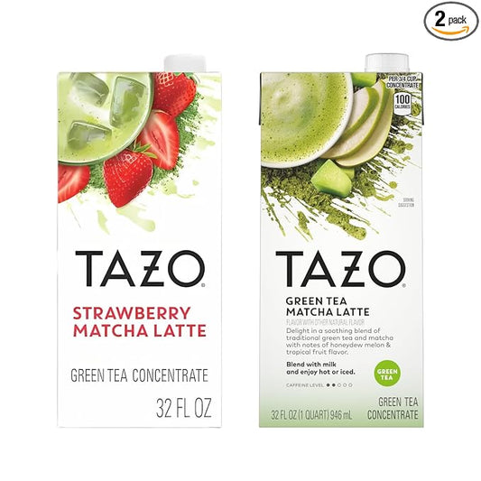 TAZO Tea Concentrate, Strawberry Matcha Latte, & Green Tea Matcha Latte 32 Fl Oz (1ea) (Variety