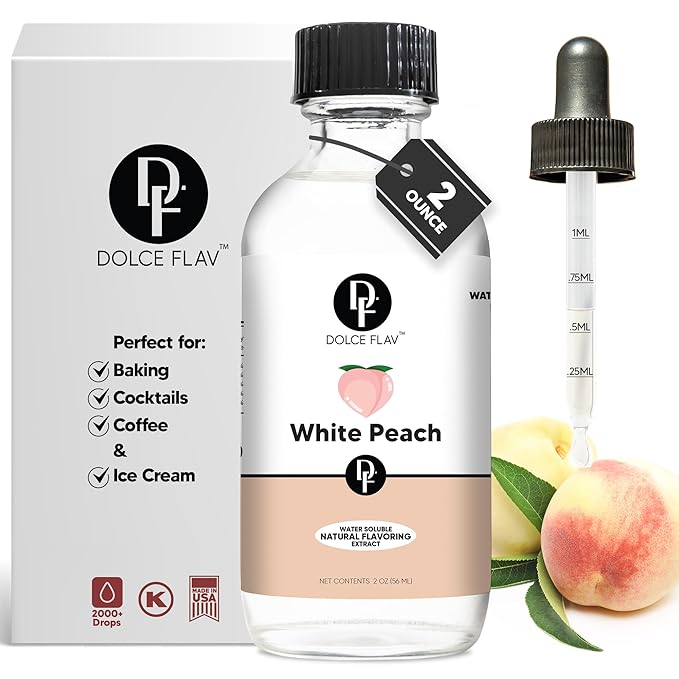 Dolce Flav Natural White Peach Extract 2 oz ??Kosher, Sugar-Free, Concentrated Sweet White Peach