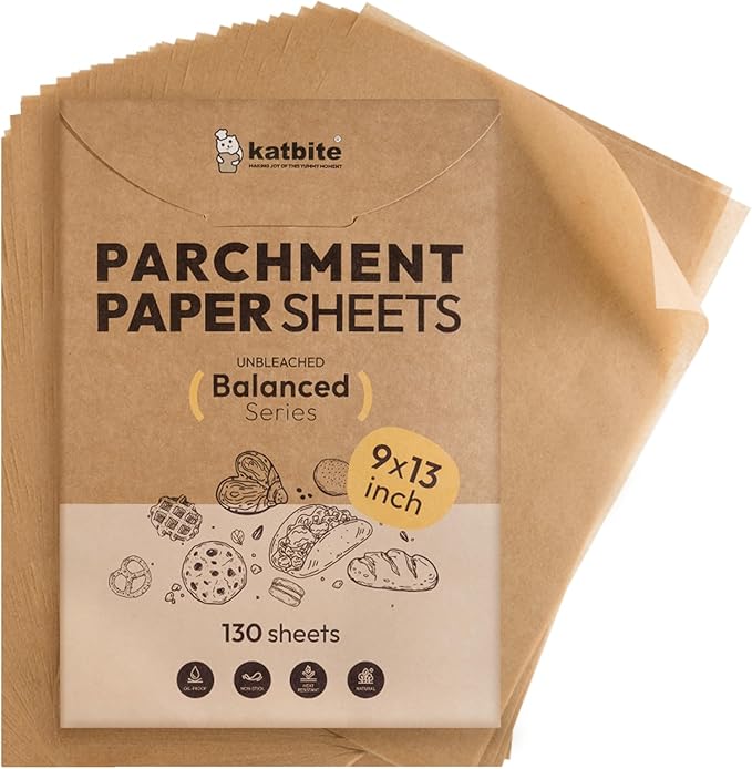 Katbite 130 Pcs Parchment Paper Sheets, 9x13 Inches Unbleached Baking Paper Non-Stick for Gently