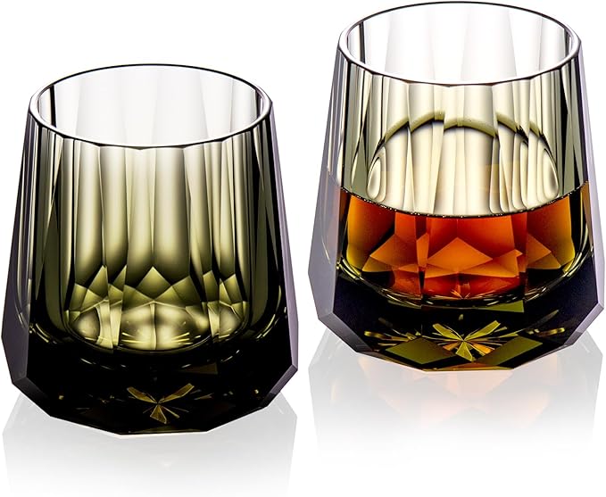 KAMMAK Crystal Whiskey Glasses Set of 2, Handcrafted 6.76oz Old Fashioned Glasses Stemless, Luxury