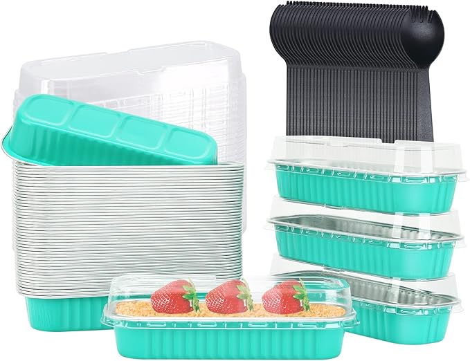 LNYZQUS Aluminum Foil Mini Loaf Pans With Lids 50 Pack, 6.8oz Rectangle Baking Cups Muffin