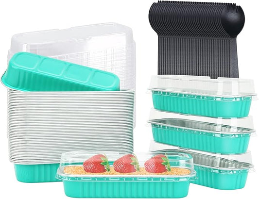 LNYZQUS Aluminum Foil Mini Loaf Pans With Lids 50 Pack, 6.8oz Rectangle Baking Cups Muffin