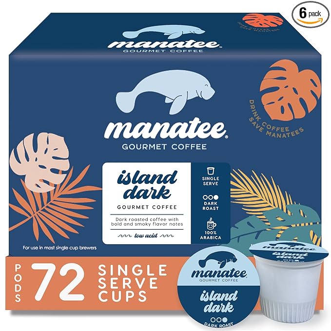 Manatee Gourmet Coffee Single Serve Pods for Keurig 2.0 K Cup Brewers Island Dark Roast, 12 Count