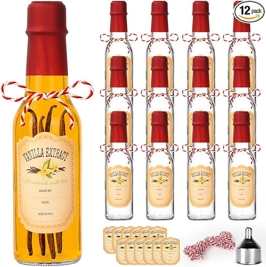 DHSBTLS 12 PCS 5 oz Vanilla Extract Bottles 150 ml Hot Sauce Glass Bottle with Leak Proof Screw