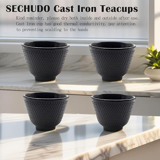 Japanese Cast Iron Tea Cups, Small and Heavy Teacups with no Handles, Japanese Style Cup for