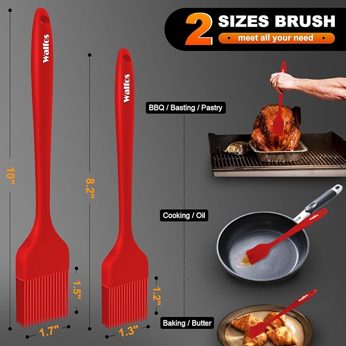 Walfos Silicone Basting Pastry Brush, Heat Resistant Pastry Brush Set, Strong Steel Core and
