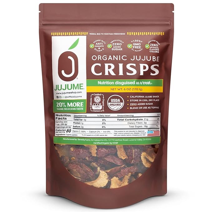 USDA Organic California Grown Pure Jujube Product | JUJUME Crisps | Sweet Jujube Chips | ZERO Added