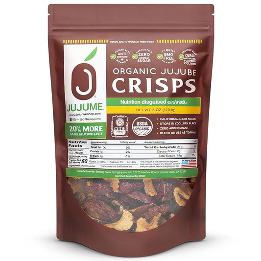 USDA Organic California Grown Pure Jujube Product | JUJUME Crisps | Sweet Jujube Chips | ZERO Added