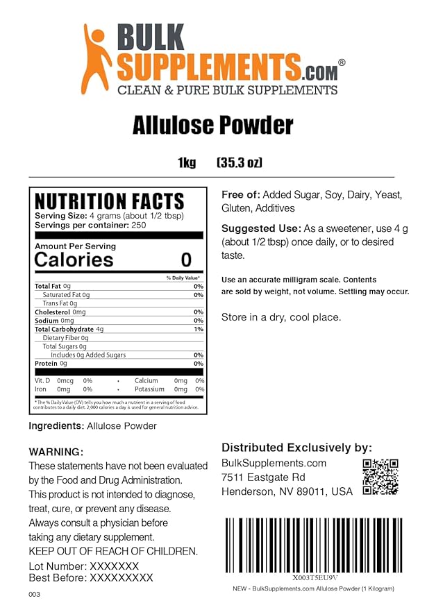 BulkSupplements.com Allulose Powder - Allulose Sweetener, Sugar Substitutes for Baking, Sugar
