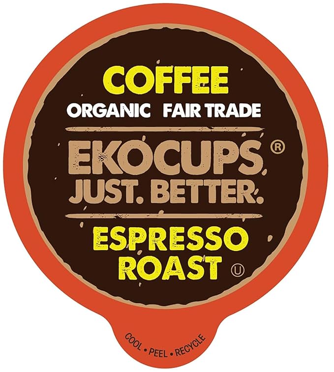 EKOCUPS Organic Espresso Roast Coffee Pods, Extra 30% More Coffee Per Cup, Artisan Fair Trade Dark