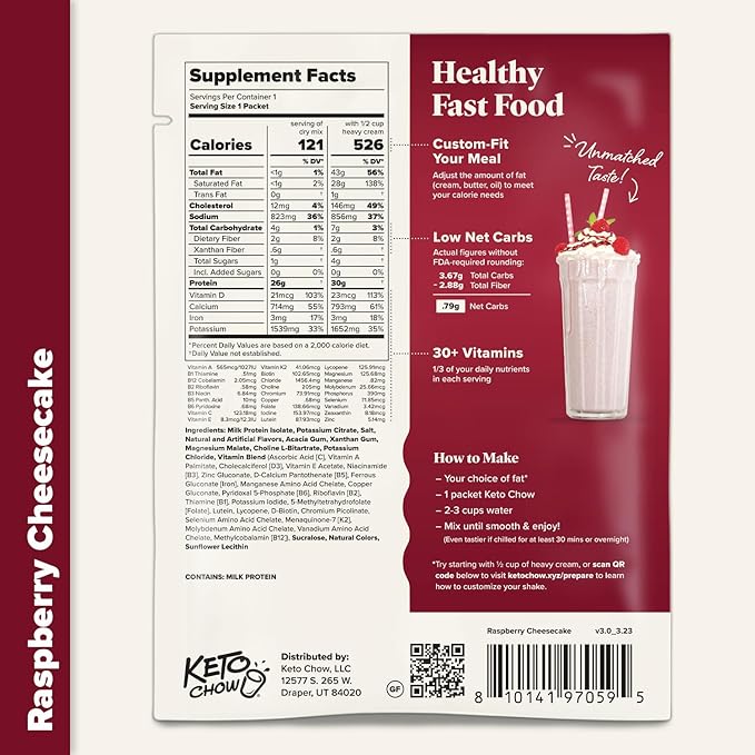 Keto Chow Raspberry Cheesecake | Keto Meal Replacement Shake Powder | Nutritionally Complete | Low