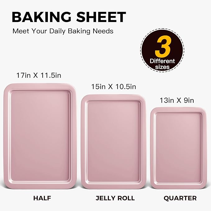 HONGBAKE Baking Sheet Pan Set, Cookie Sheet for Oven, Nonstick Bakeware Sets with Wider Grips, 3